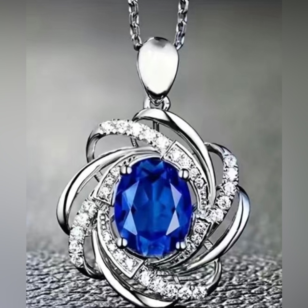 HUGE BUNDLE SALE! ELEGANT RHINESTONE BLUE SUNFLOWER DESIGN SILVER NECKLACE